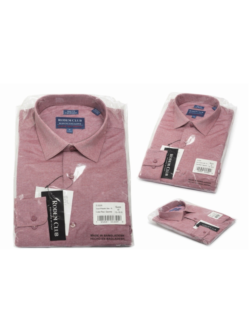 Rodem Club Slim Fit Heather Dress Shirt Mens M 15-15.5 Burgundy NEW Stretch